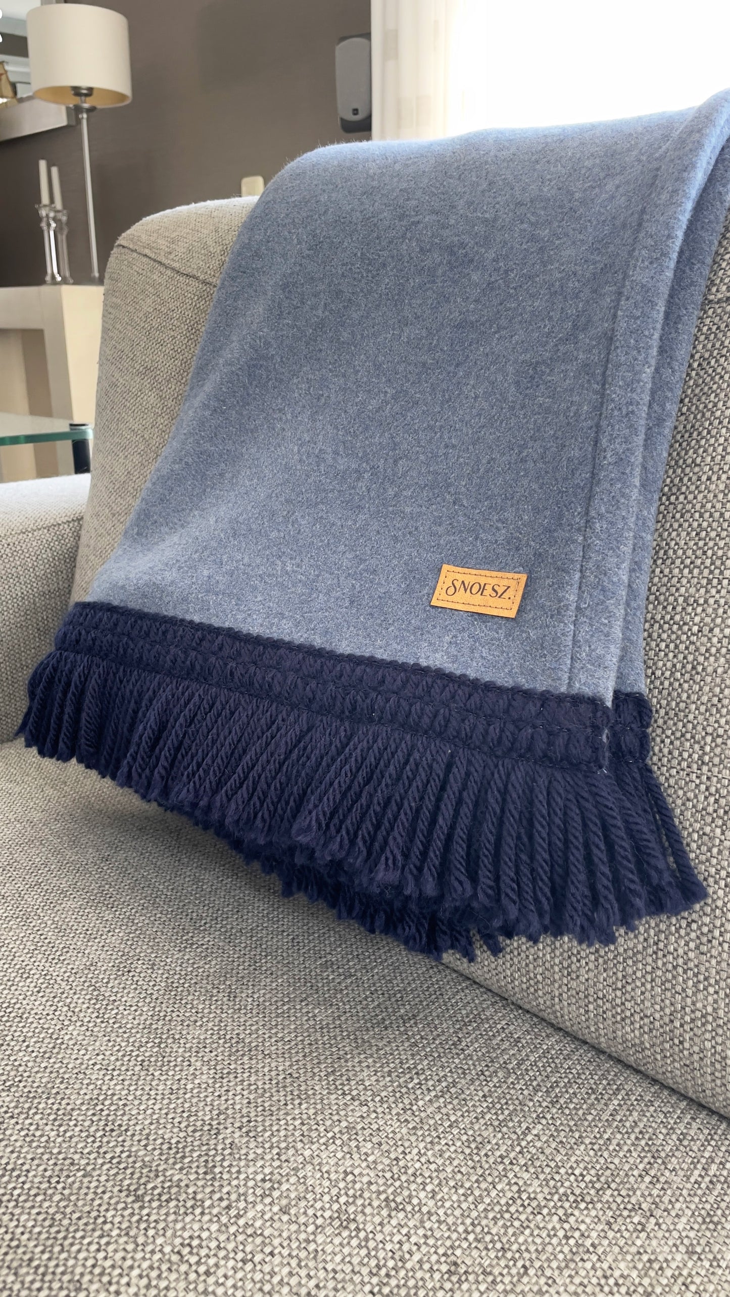 Woondeken Jeansblauw met franjes